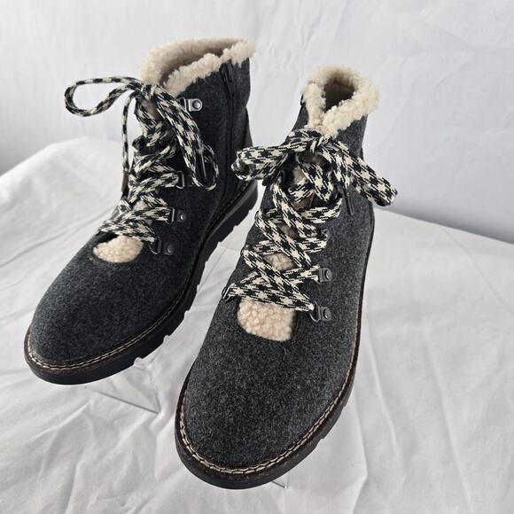 Madden NYC Boots Women's 11 Hiker Wedge ECO LUX Charcoal Grey Foam Insoles NWT - Picture 1 of 15